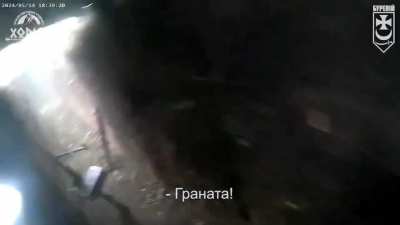 Ukrainian soldier eliminates two Russian&rsquo;s in close quarters trench combat. Date and location unknown.