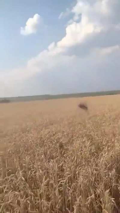 Ukranian soldier fires a FGM-148 Javelin at a Russian vehicle. Hit visible