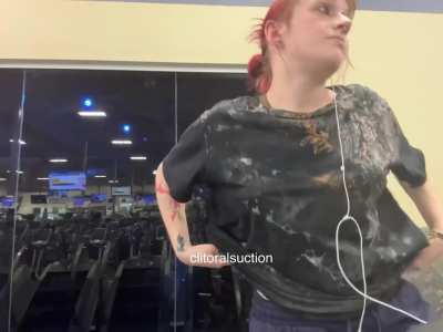 Showing off my tiny tits at the gym