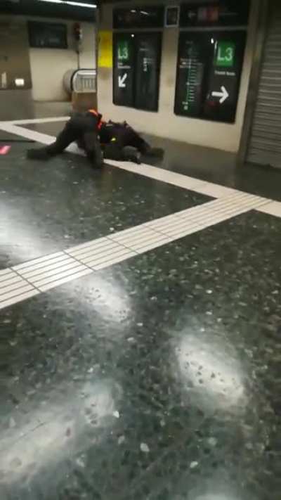 Dos vigilantes del Metro de Barcelona pele&aacute;ndose entre ellos a hostias. &iquest;Esta es la gente que nos tiene que proteger? Vaya puta verg&uuml;enza.