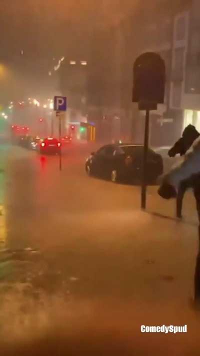 rushing in a heavy rain