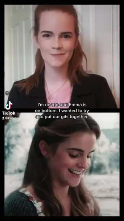 Side by side lookalike challenge on TikTok with myself and Emma Watson.