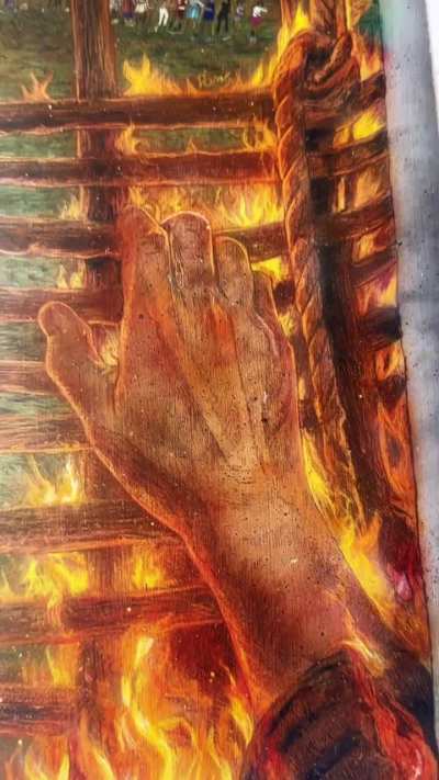 Close up video of new painting I&rsquo;ve finished for The Wicker Man (1973).