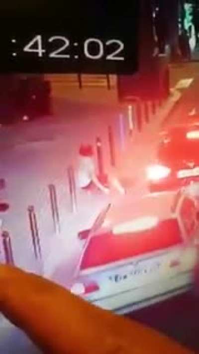 A guy falls from a building and gets impaled by a street blocker, going up his ass. Maybe a caesar salad?