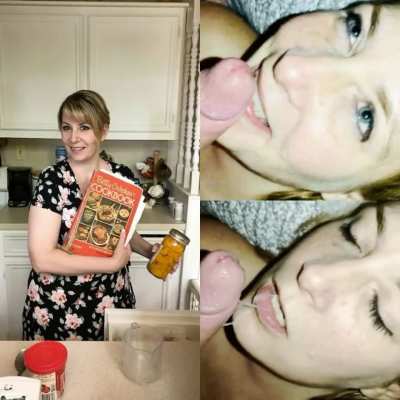 Milf before and after cum on her tongue