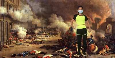 Woman leads aerobics class while French monarchy is overthrown