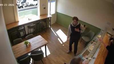 Incident in Bolton Uk yesterday where a man walks into a shop and stabs the person sat down. 

The person who gets stabbed reacts quickly in self defence. 

In the end the attacker just sits down like nothing has happened.