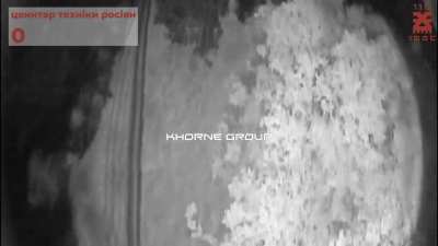 Khorne Group fixed-wing drone bombing camouflaged position used by Russian artillery, machine gun fire is seen trying to shoot down the drone during the action. 116 Mechanized Brigade. Kharkiv region, published on July 23, 2024.