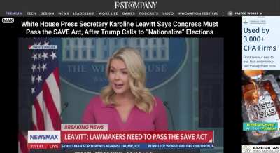 White House Press Secretary Karoline Leavitt Says Congress Must Pass the SAVE Act, After Trump Calls to “Nationalize” Elections, Washington