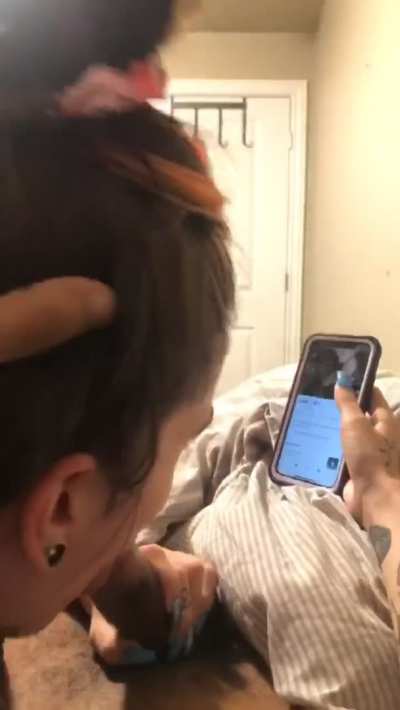 Giving BJ while swiping on tinder
