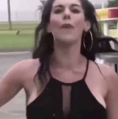 Chick slaps her man , brags about her famed 10k dollar tits, gets ditched at gas station, then chases him on foot