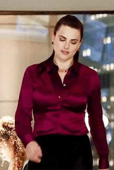 Those buttons are working overtime to keep Katie McGrath&rsquo;s tits from popping out
