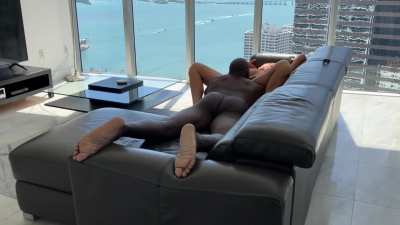 We got back from lunch and started making out on the couch. Hubby was there though the whole date watching and videoing us making out.  He loves seeing me get so turned on and cum so hard.  The passion is so intense, and feeling him cum in me always sends
