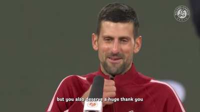 Novak to the French crowd: &ldquo;You gave me energy at 2-2 in the fourth set. At that moment, I became a different player.&rdquo; 