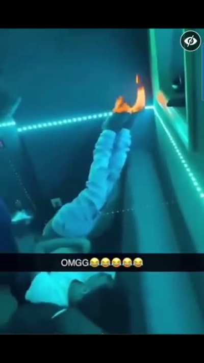 feet on fire prank.