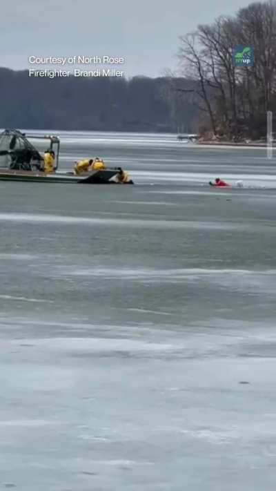 Firefighter jumps into icy water to rescue angler who fell through ice in Upstate NY