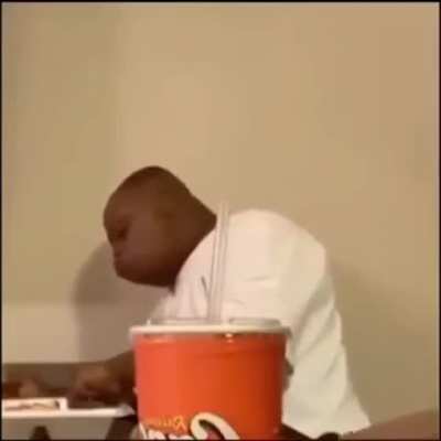 black man eats chicken then falls through ceiling and turns white
