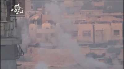 Al-Rhaman using a captured ZSU-24-4 "Shilka" in a ground support role to target Syrian Army controlled buildings - Jobar, Damascus - 2016
