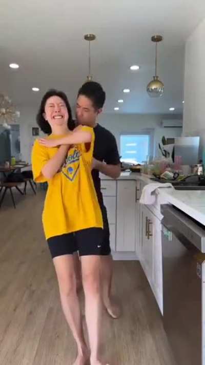 Boyfriend catches falling girlfriend 