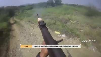 Two barefoot Houthi Fighters gain the high ground over two Saudi Army soldiers and kill them. Saudi Jizan Yemen border May of 2021.