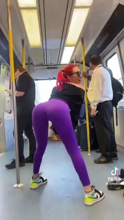 girl jumps on train and starts twerking, caption was "The on the left asked me for my after this 😆"