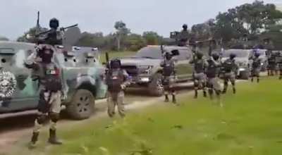 This video is trending in Mexico right now, “ El Mencho” CJNG Elite group intimidating Federal Government.