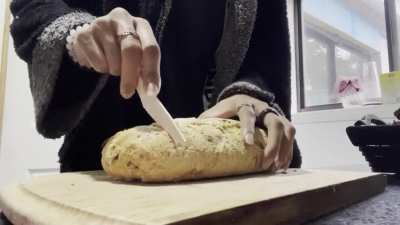 This is &ldquo;Pain complet aux graines&rdquo; from a recipe written in French. A wooden butter knife has been used in order to enhance the Breadyness flavour