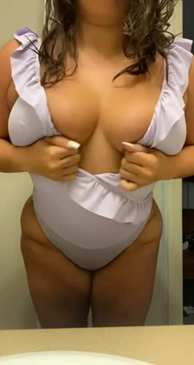 New swimsuit. Hope they don&rsquo;t fall out 😉 [reveal]