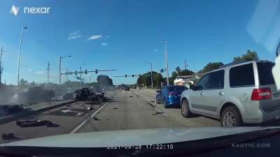 Corvette driver tries burnout, then crashes.
