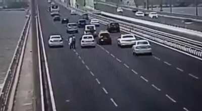 Businessman stepped out of his car to help an injured bird and got knocked over by a taxi driver.