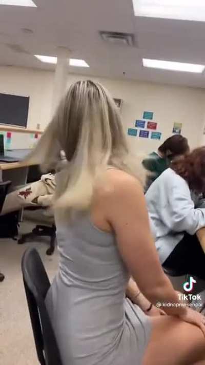 Fifth period swap class was always the best. For this month&rsquo;s assignment, I had this blond hottie all to myself. Well, to myself and my trusty camera man of course ;) The look on her face while I made tiktoks and flirted with a nerd like you was priceless