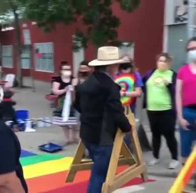 Homophobic cowboy gets upset about a pride crosswalk