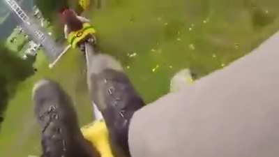 Alpine coaster slow girl gets kicked by angry guy they were holding up