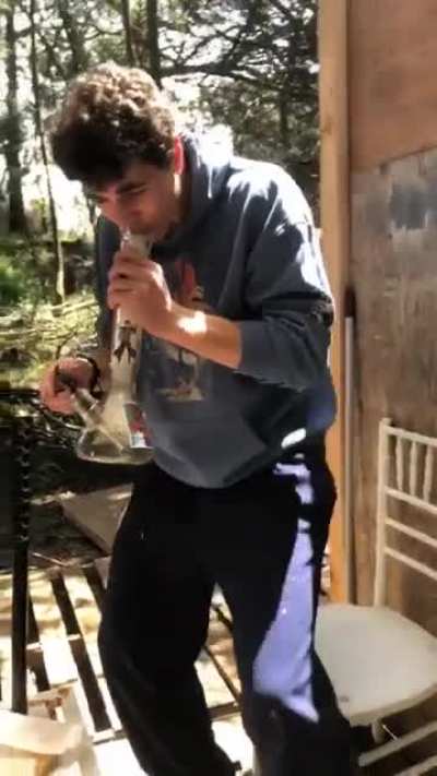 My friend try&rsquo;s to be cool for the camera and ends up breaking his bong
