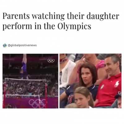 Parents watching their daughter perform in the Olympics