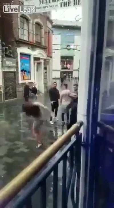 She was trying to hit him good but he was ready.