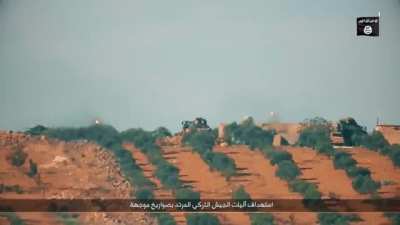 Two simultaneous ATGM strikes on Turkish/FSA ACV-15 APC & bulldozer N. Aleppo countryside