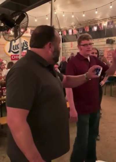 Fatass, Anti-Vax, Trump Supporting dork publicly embarrassing himself in a restaurant