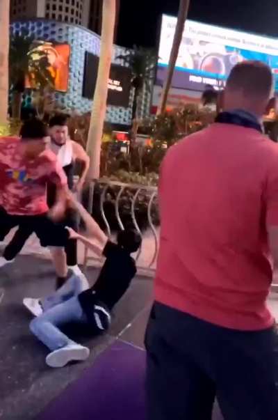 Racist at Las Vegas strip calls a group of guys “Dirty Mexicans” then shows his KKK tattoo. Him and his buddy proceed to get beat up