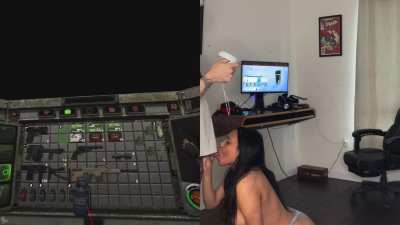 Randomly started sucking my bf dick while he&rsquo;s trying to finish ResidentEvil4 VR 🙇🏽&zwj;♀️😋