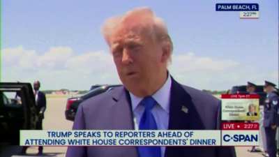 Reporter: On crypto, what made you decide to go and decide to attend these meme coin conference today? Trump: It's a big industry, and we want to beat China