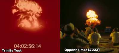 Some shots from Oppenheimer that look impressively accurate when comparing with the real footage.