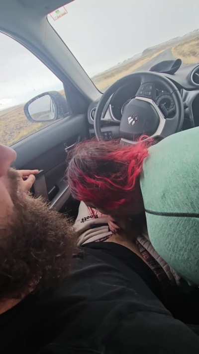Enjoying the scenery in iceland while she worships my cock