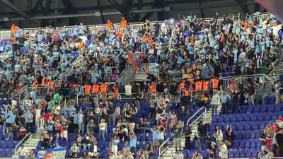 Week #34 NYCFC (at Red Bull NY) fans celebrate as the final whistle blows