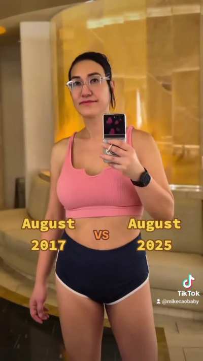 August 2017 (37yo, 4½ years before HRT) vs August 2025 (45yo, 3½ years HRT + BA)
