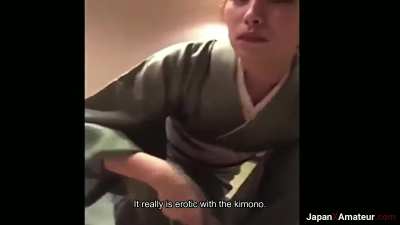 Amateur Japanese Girl Wearing A Kimono Giving A Blowjob