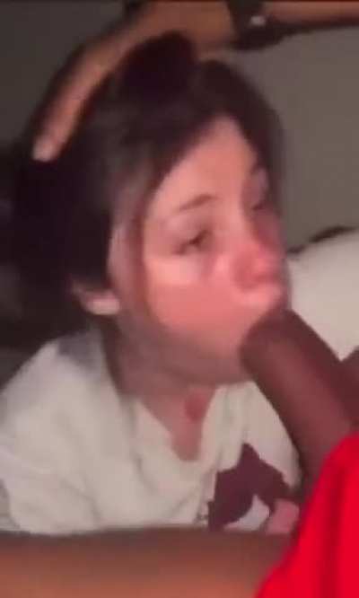 Gagging on huge cock.