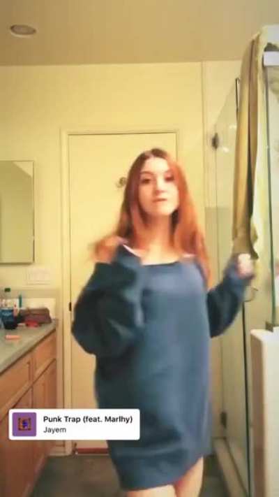 Marlhy dancing in her bathroom