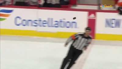 Hitting the shot from the other side of the rink