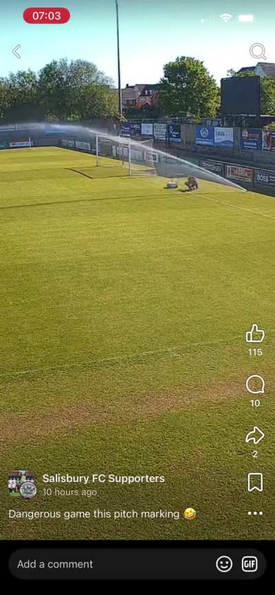 Pre-match pitch preparation at Salisbury FC